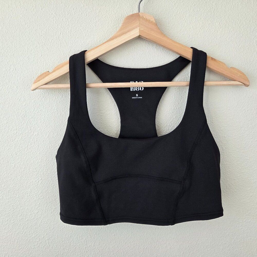 Pac 1980 Pacific Sun Long Line Sports Bra Size S Black Scoop Neck Racerback NWOT